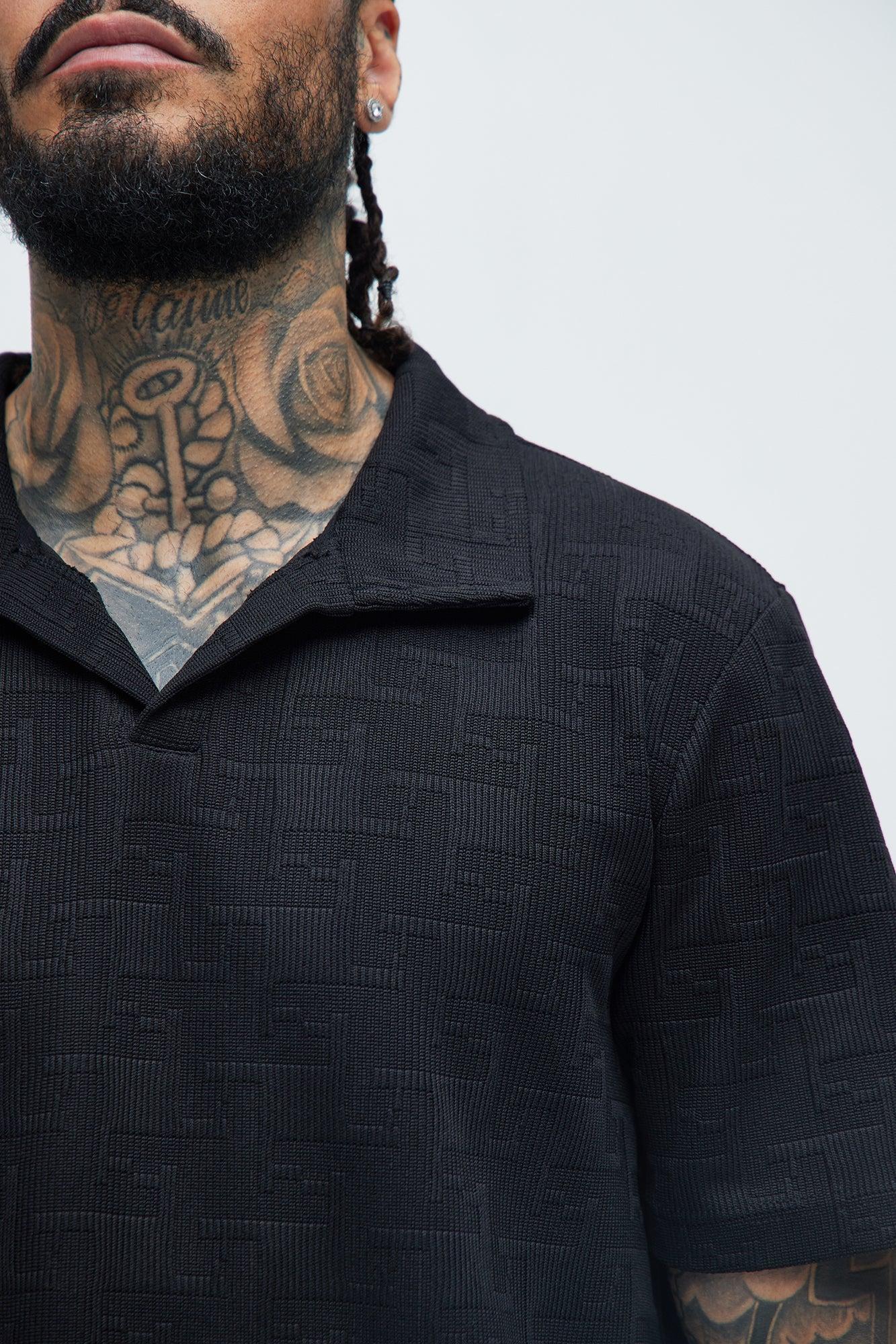 Ethel Textured Knit Johnny Collar Shirt - Black Product Image