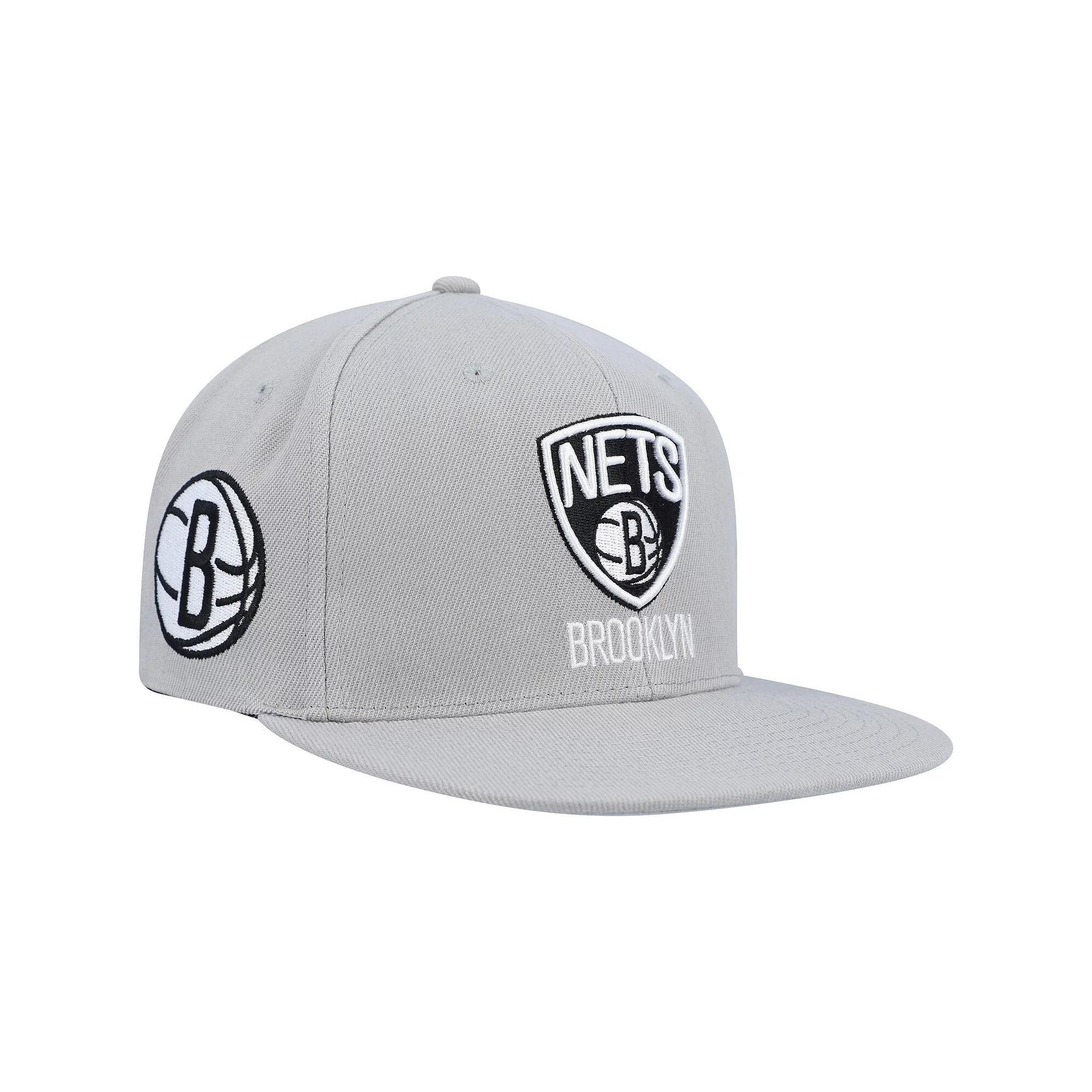 Mens Mitchell & Ness Gray Brooklyn Nets Side Core 2.0 Snapback Hat Product Image
