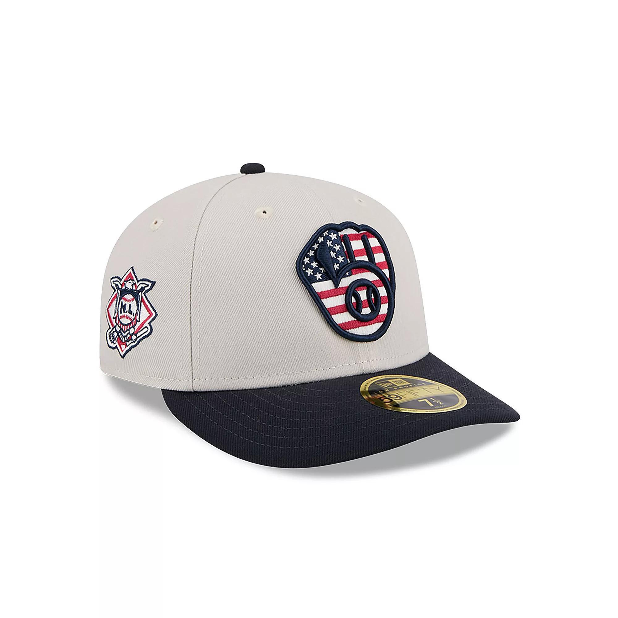 Men's New Era  Khaki/Black Milwaukee Brewers 2024 Fourth of July Low Profile 59FIFTY Fitted Hat, Size: 7, Beig K Product Image