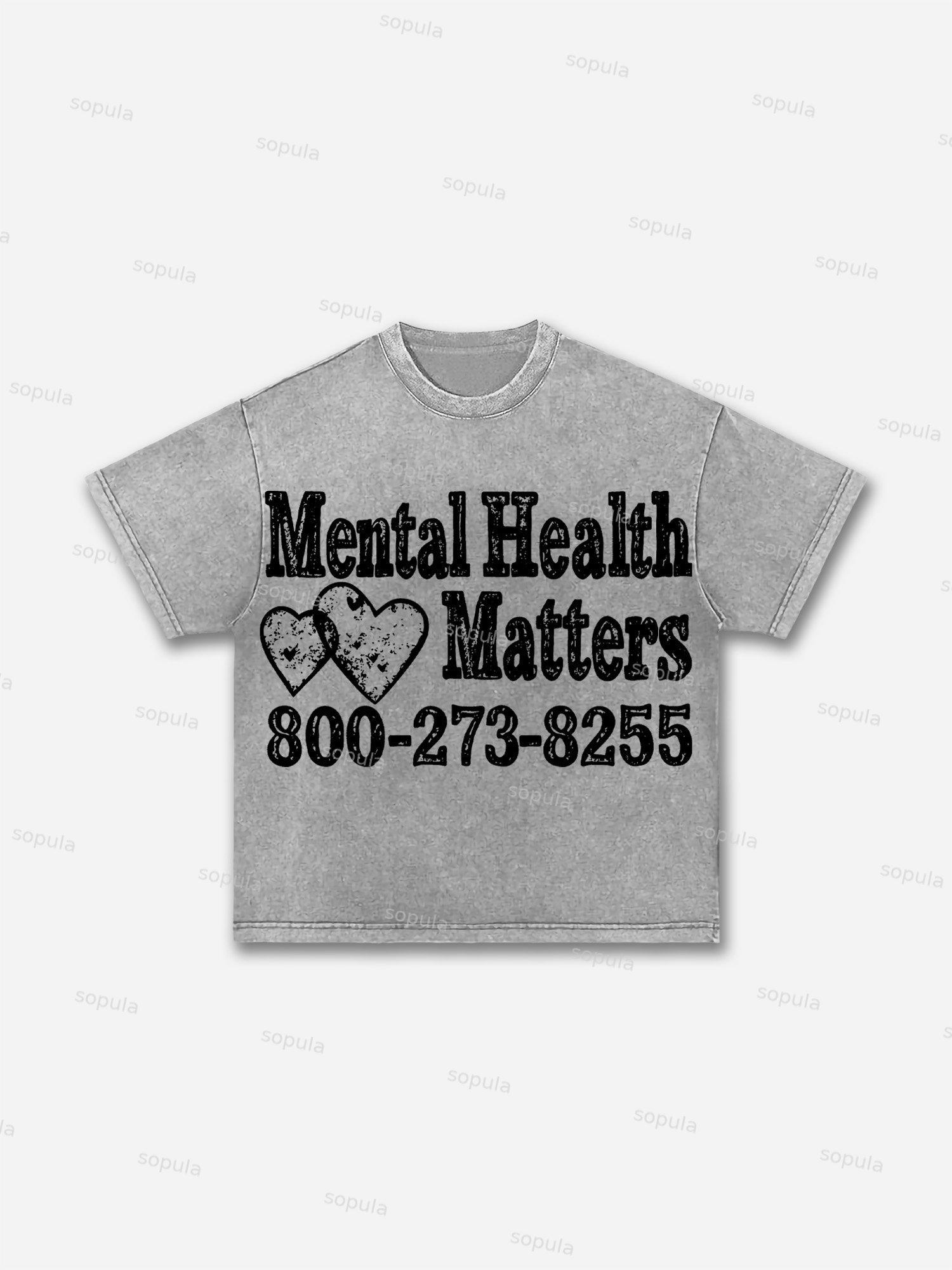Mental Health Matters Graphic Print Acid Wash T-shirt Product Image