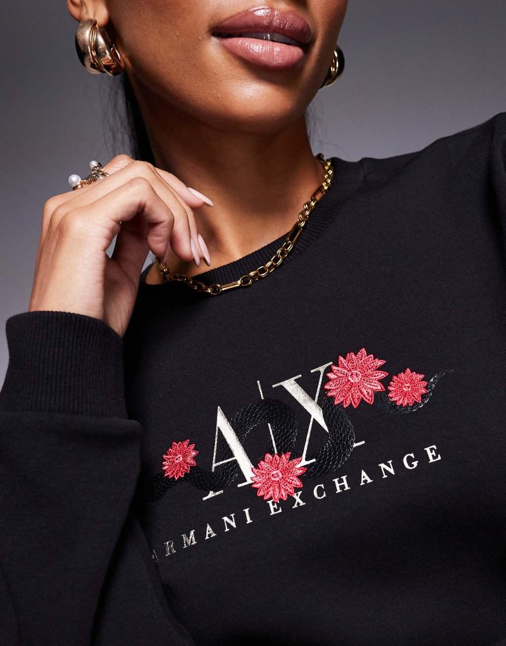 Armani Exchange lunar capsule snake logo sweatshirt in black Product Image