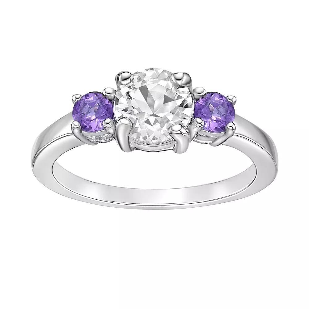 Gemminded Sterling Silver White Topaz & Amethyst Ring, Women's, Size: 9 Product Image