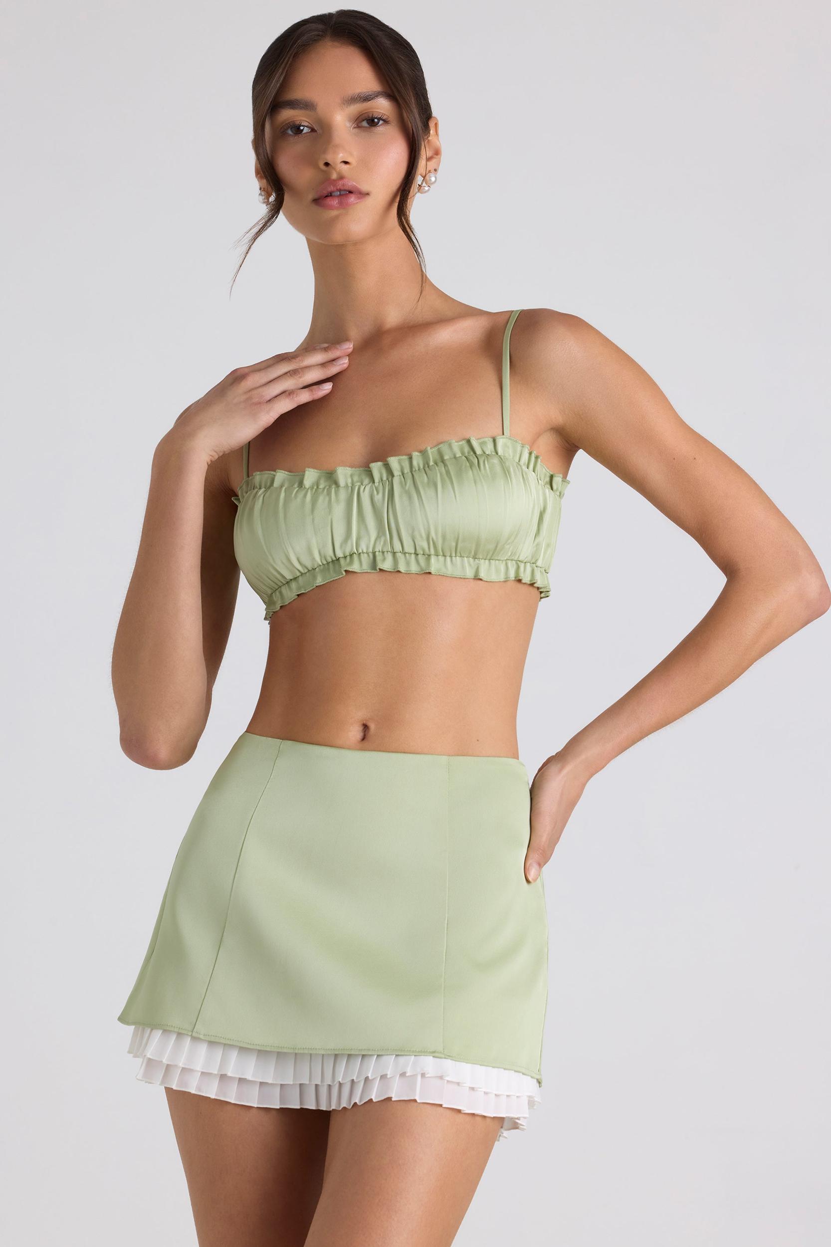 Ruffle-Trim Smocked Crop Top in Spring Green Product Image