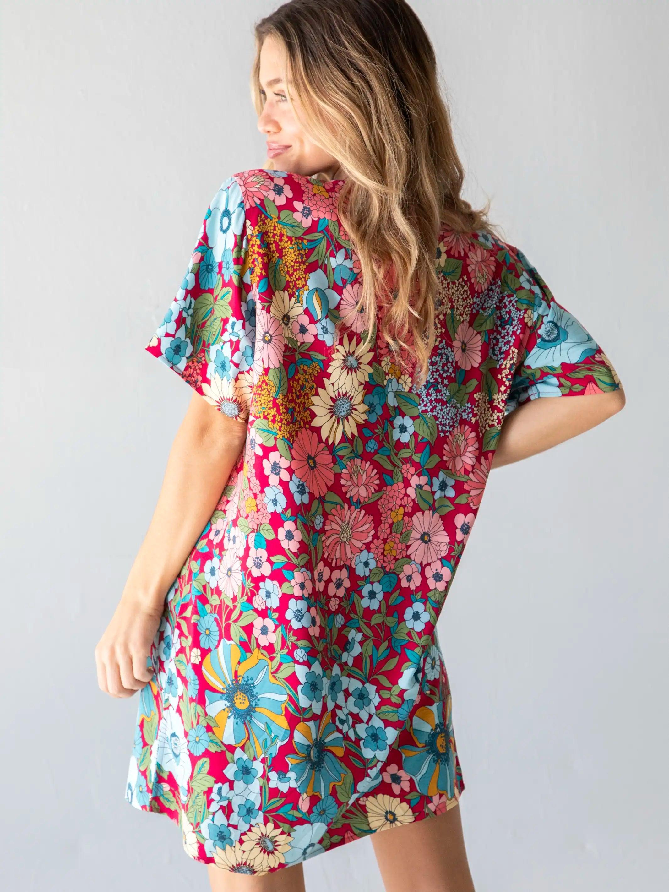 Claire Mini Dress - Blue Red Floral Product Image