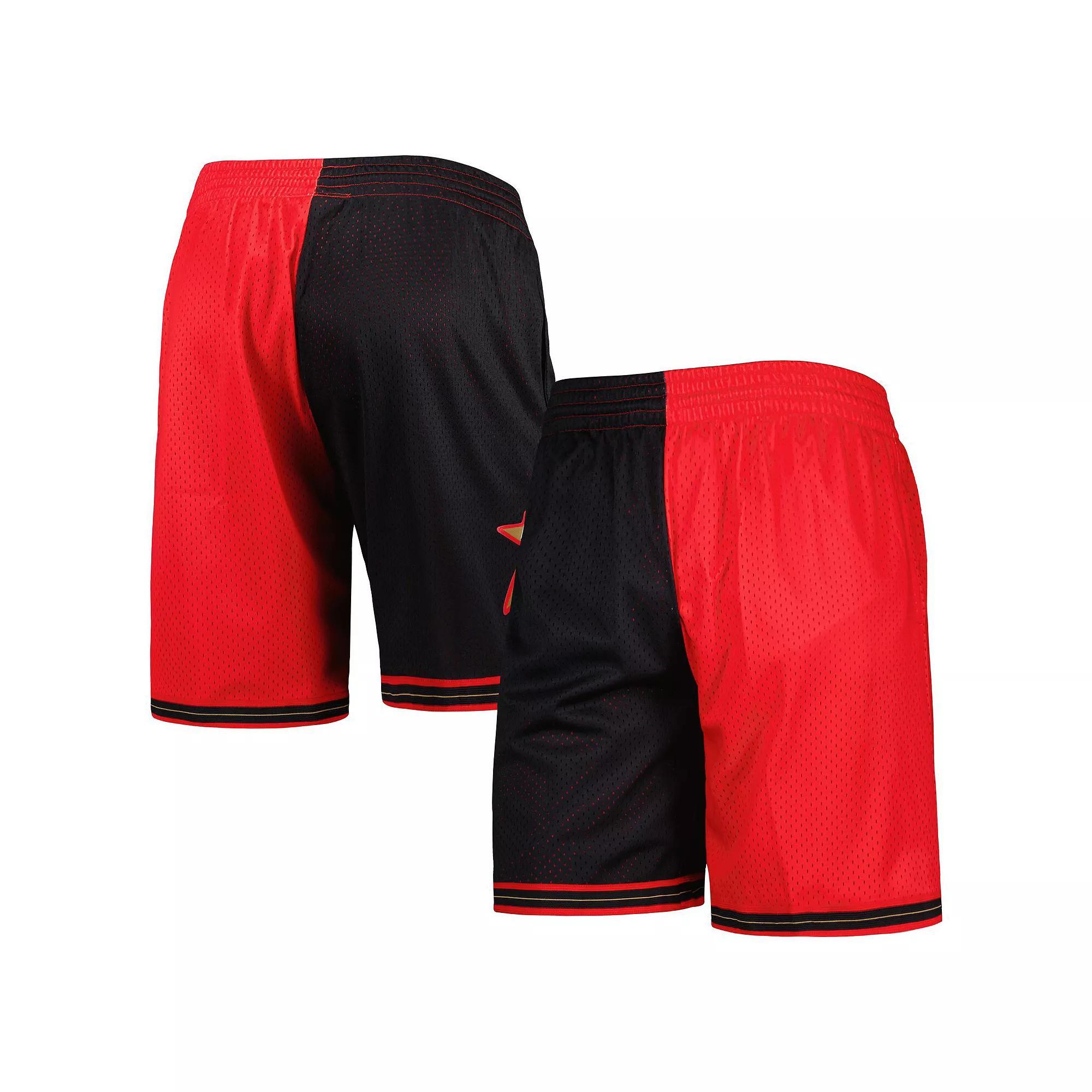Men's Mitchell & Ness Black/Red Philadelphia 76ers Hardwood Classics 2000 Split Swingman Shorts, Size: Medium, 76r Black Product Image