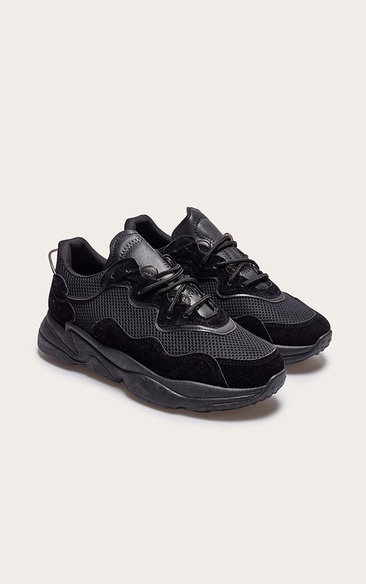 Black Mesh Contrast Lace Up Bubble Sole Sneakers Product Image