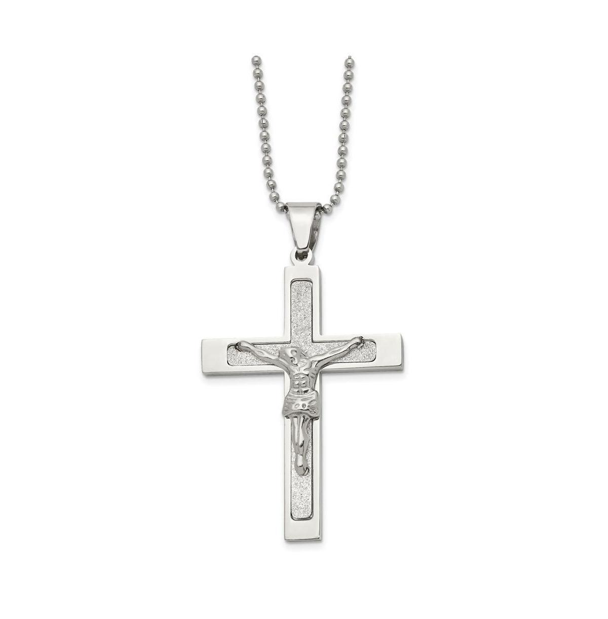 Chisel Polished Laser Cut Crucifix Pendant on a Ball Chain Necklace Product Image