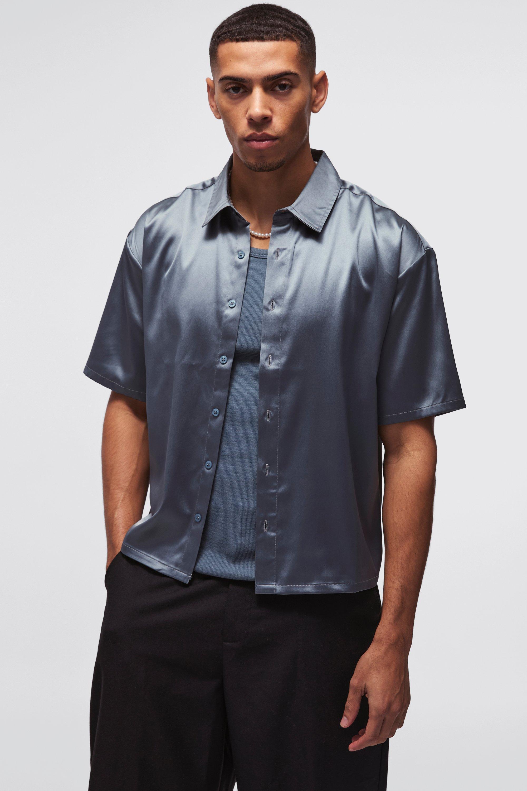 Oversized Boxy Satin Short Sleeve Shirt | boohooMAN USA Product Image