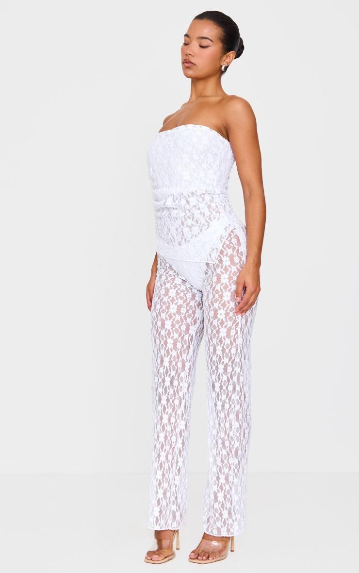 Cream Textured Lace Asymmetrical Detail Bandeau Jumpsuit Product Image