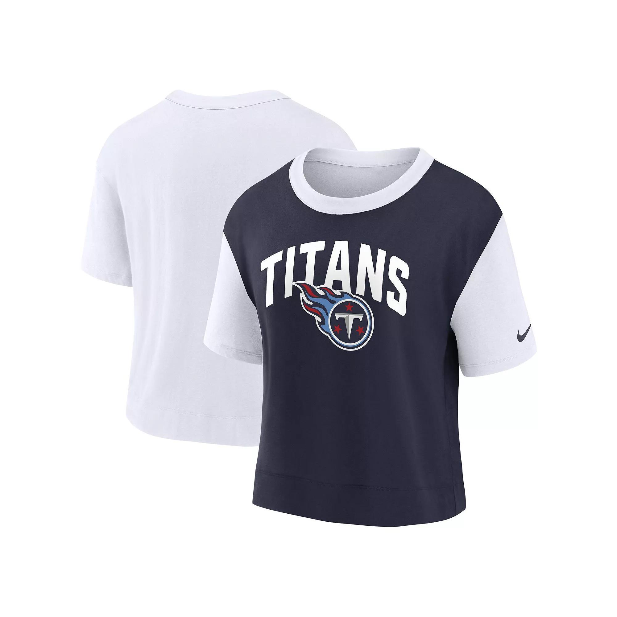 Women's Nike White/Navy Tennessee Titans High Hip Fashion T-Shirt,  Product Image