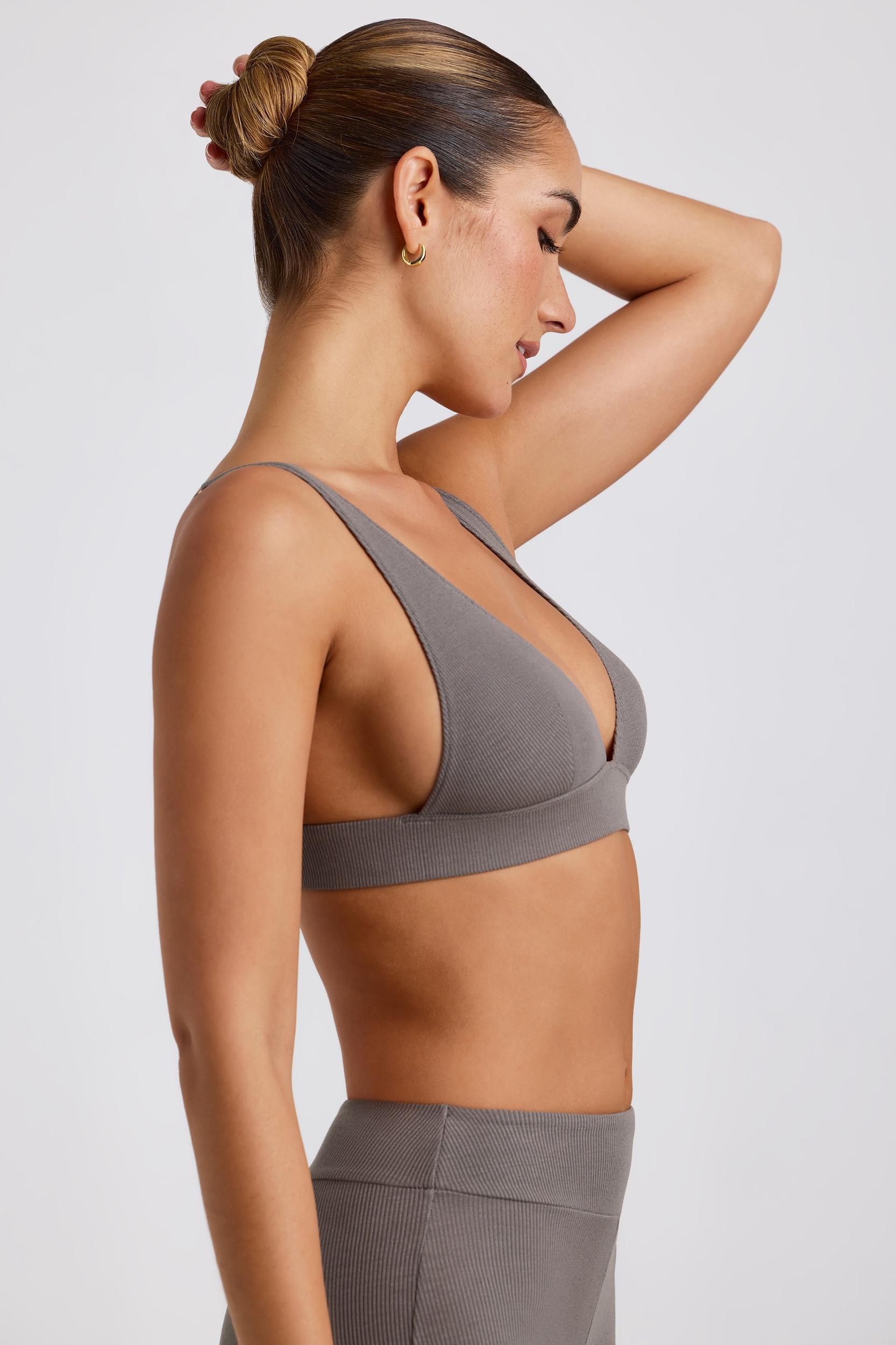 Ribbed Modal Triangle Bralette in Grey Product Image