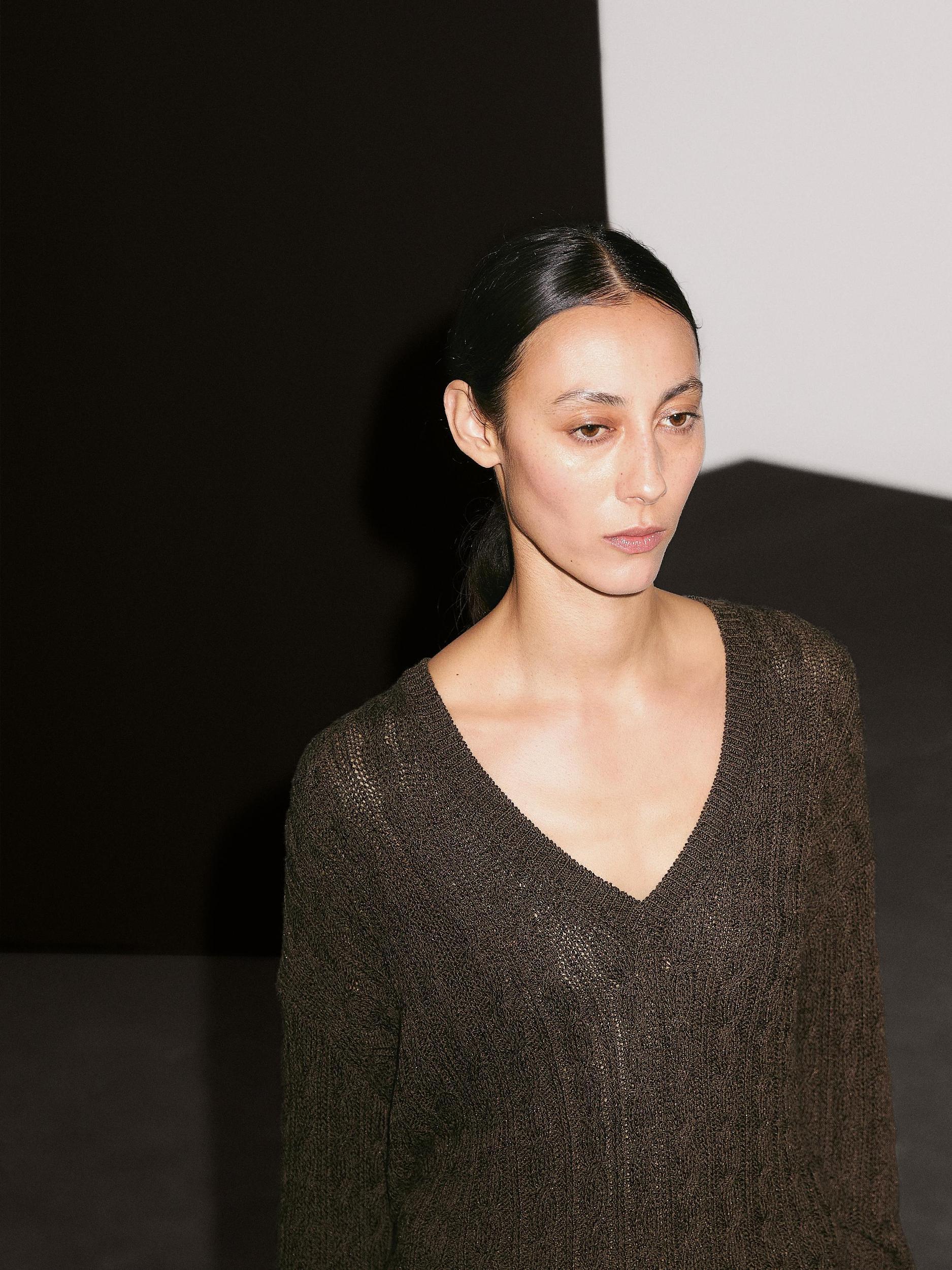 V-neck cable-knit sweater Product Image