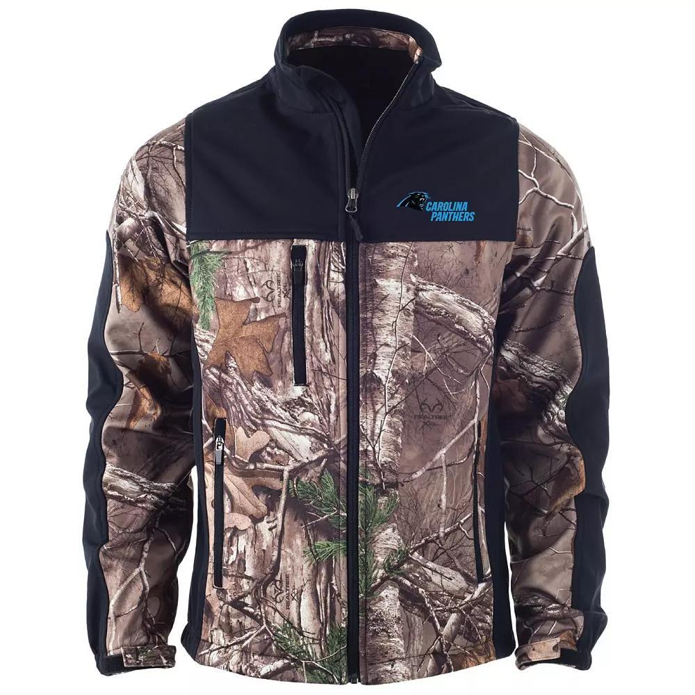 Men's Dunbrooke Realtree Camo/Black Carolina Panthers Circle Hunter Softshell Full-Zip Jacket, Size: Medium, Green Product Image