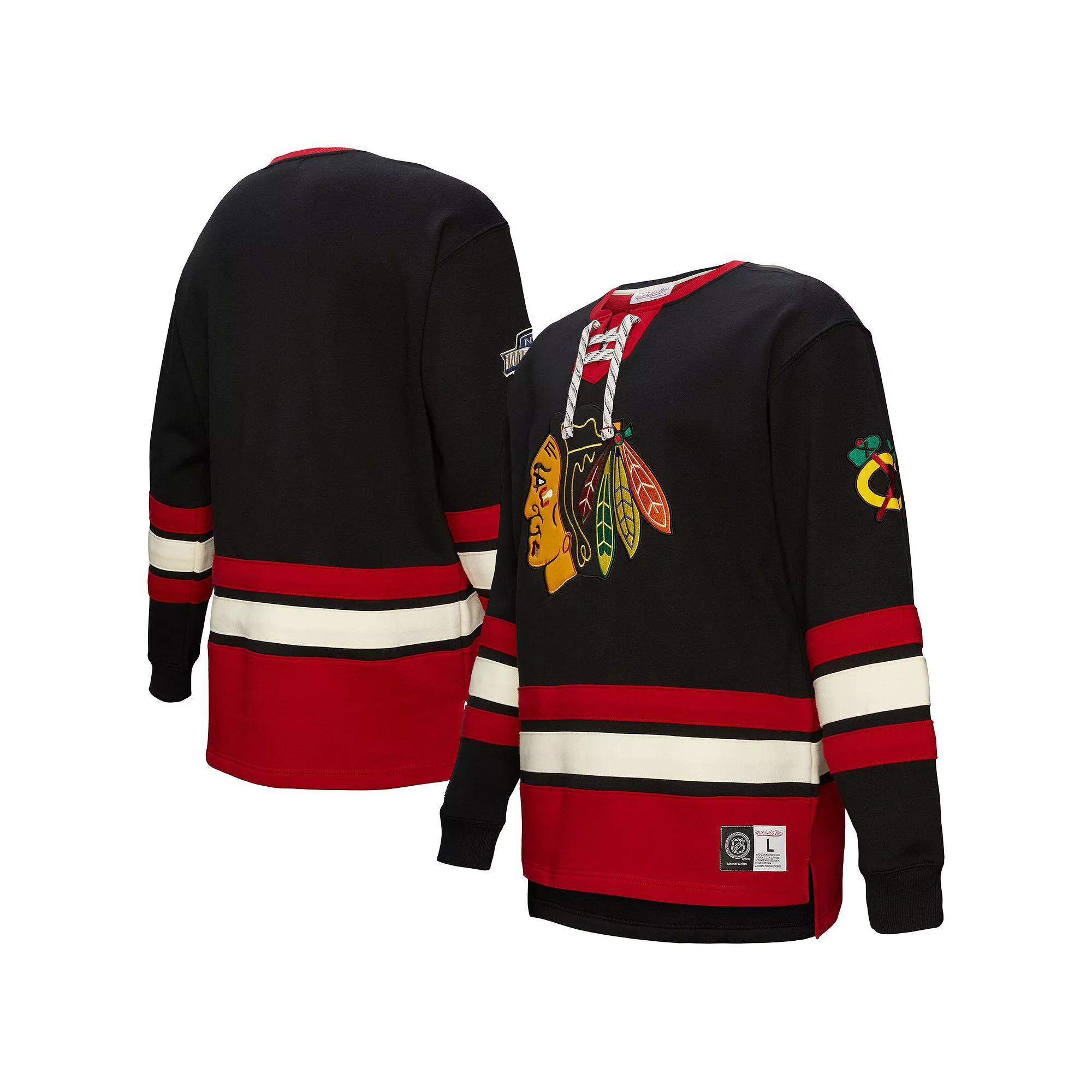 Men's Black Chicago Blackhawks Heritage Lace-Up Pullover Sweatshirt,  Product Image
