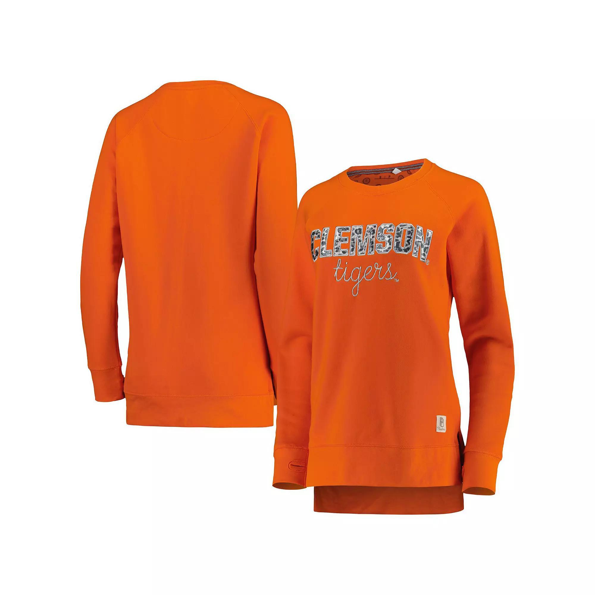 Women's Pressbox Orange Clemson Tigers Steamboat Animal Print Raglan Pullover Sweatshirt, Size: Small Product Image