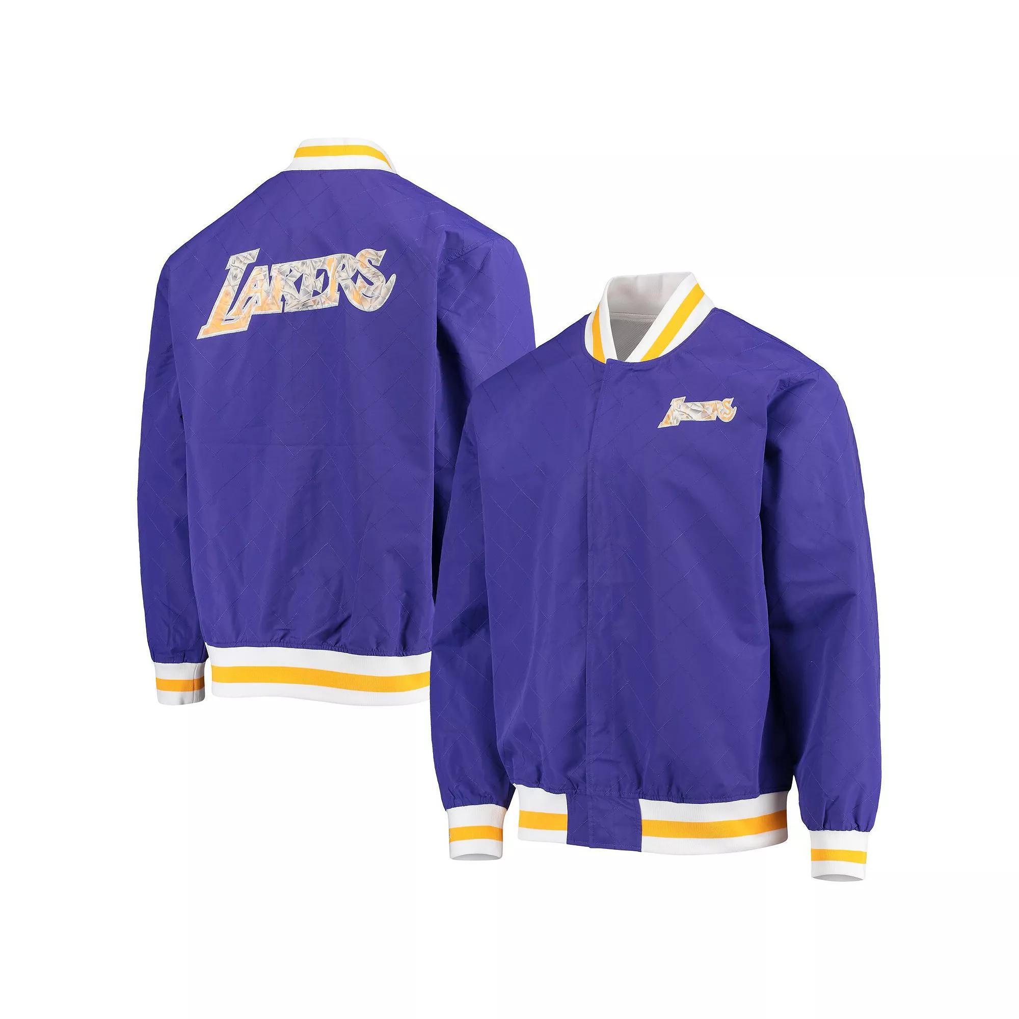 Men's Los Angeles Lakers Purple Mitchell & Ness Hardwood Classics 75th Anniversary Authentic Warmup Full-Snap Jacket, Size: 3XL Product Image