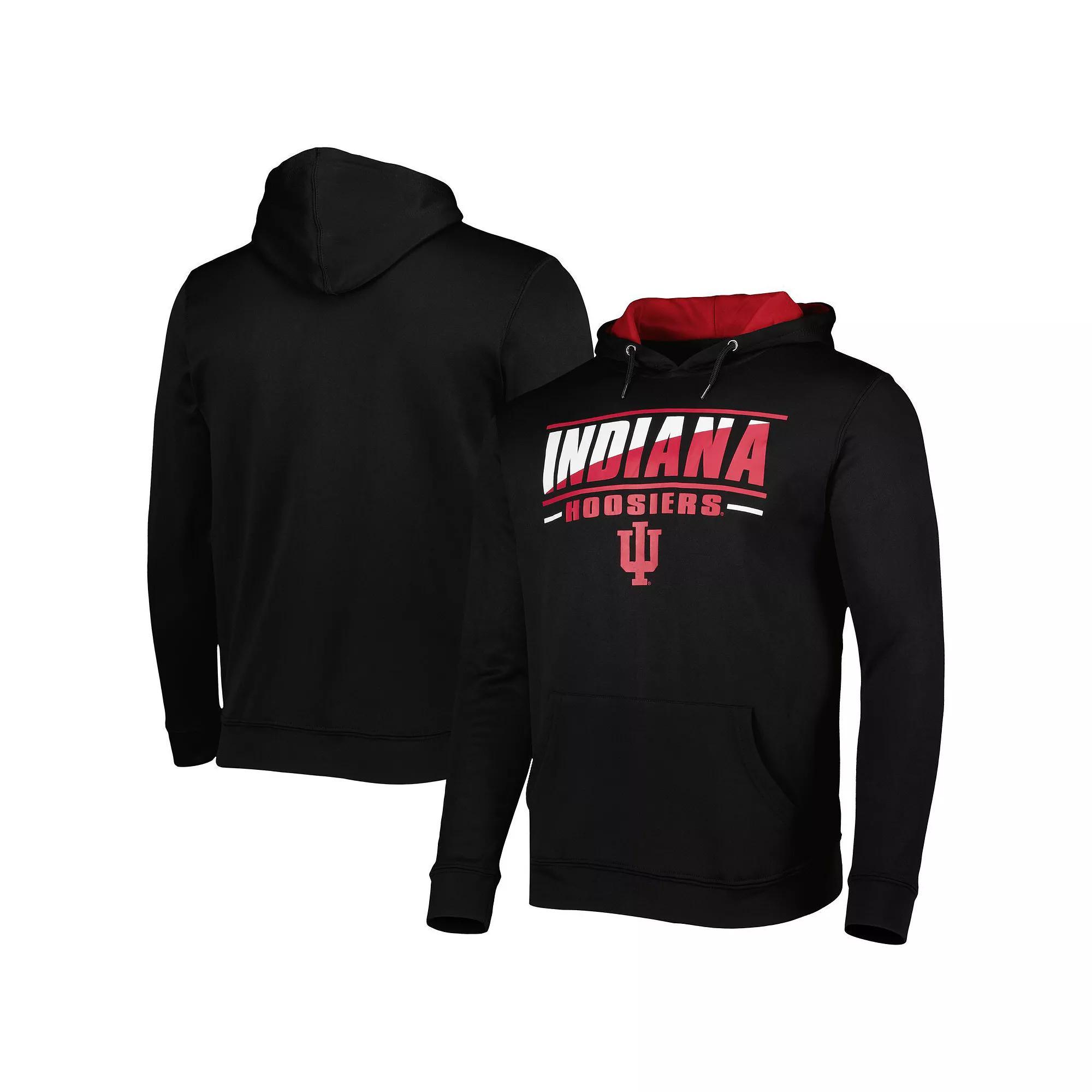Men's Colosseum Black Indiana Hoosiers Slash Stack 2.0 Pullover Hoodie,  Product Image