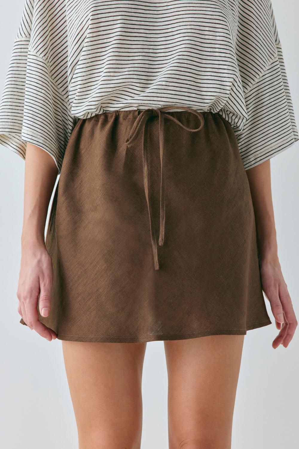 Summer Linen Mini Skirt Chocolate Product Image