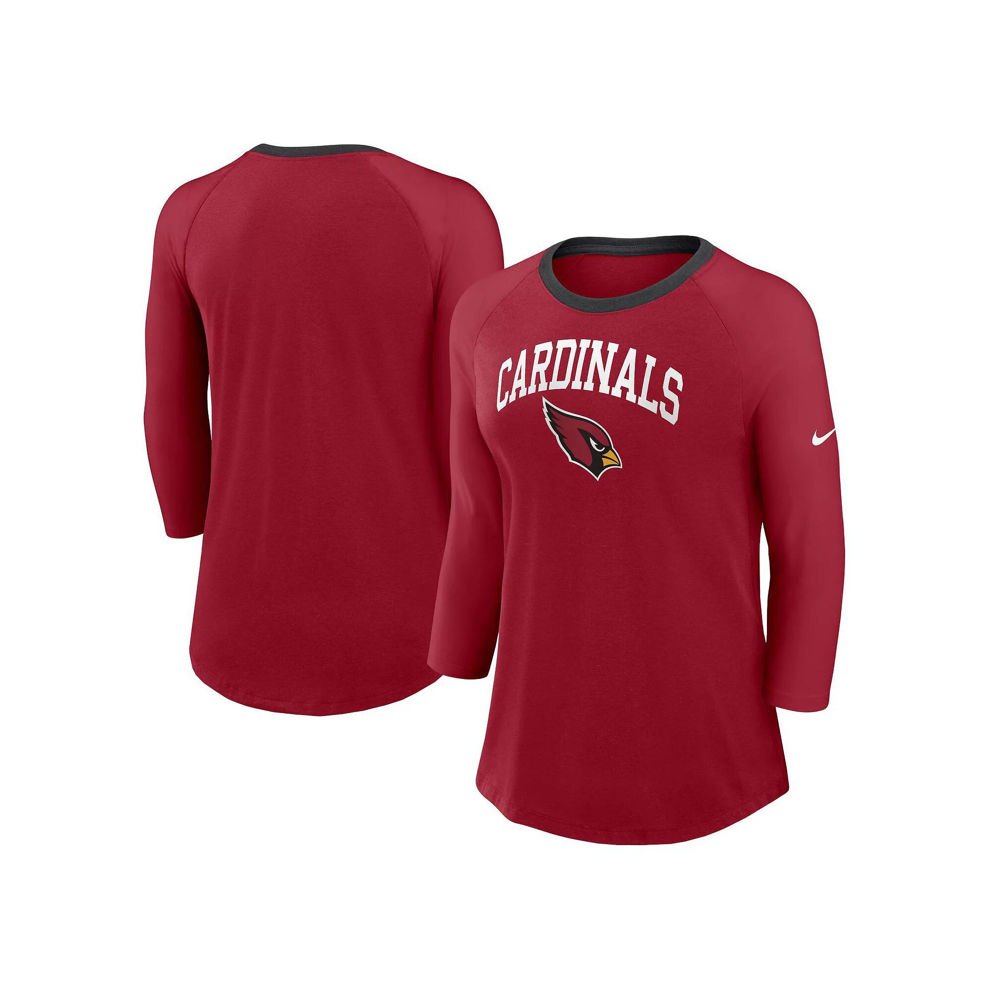 Women's Nike Cardinal Arizona Cardinals Raglan 3/4 Sleeve T-Shirt, Size: 2XL, Red Product Image