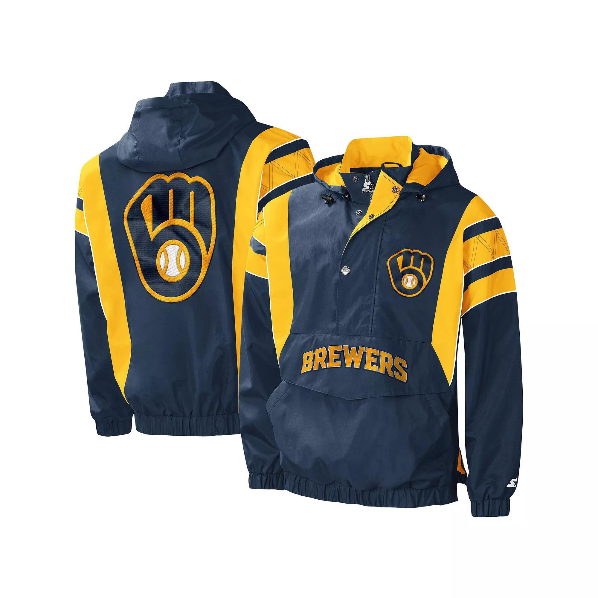 Men's Starter Navy Milwaukee Brewers Impact Hoodie Half-Zip Jacket, Size: Small, Blue Product Image