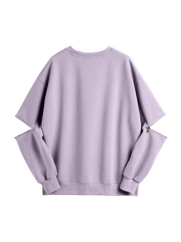 Solid Color Zip Up Sleeve Sweatshirt Product Image