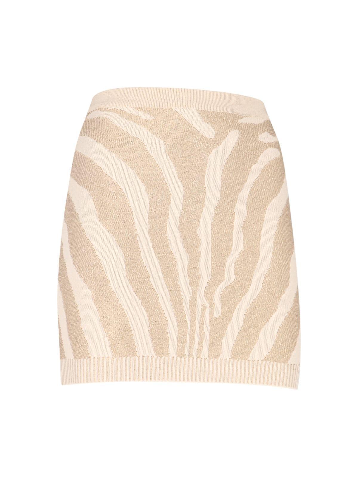 BALMAIN High Waist Zebra Print Knit Short Skirt In White Gold Product Image