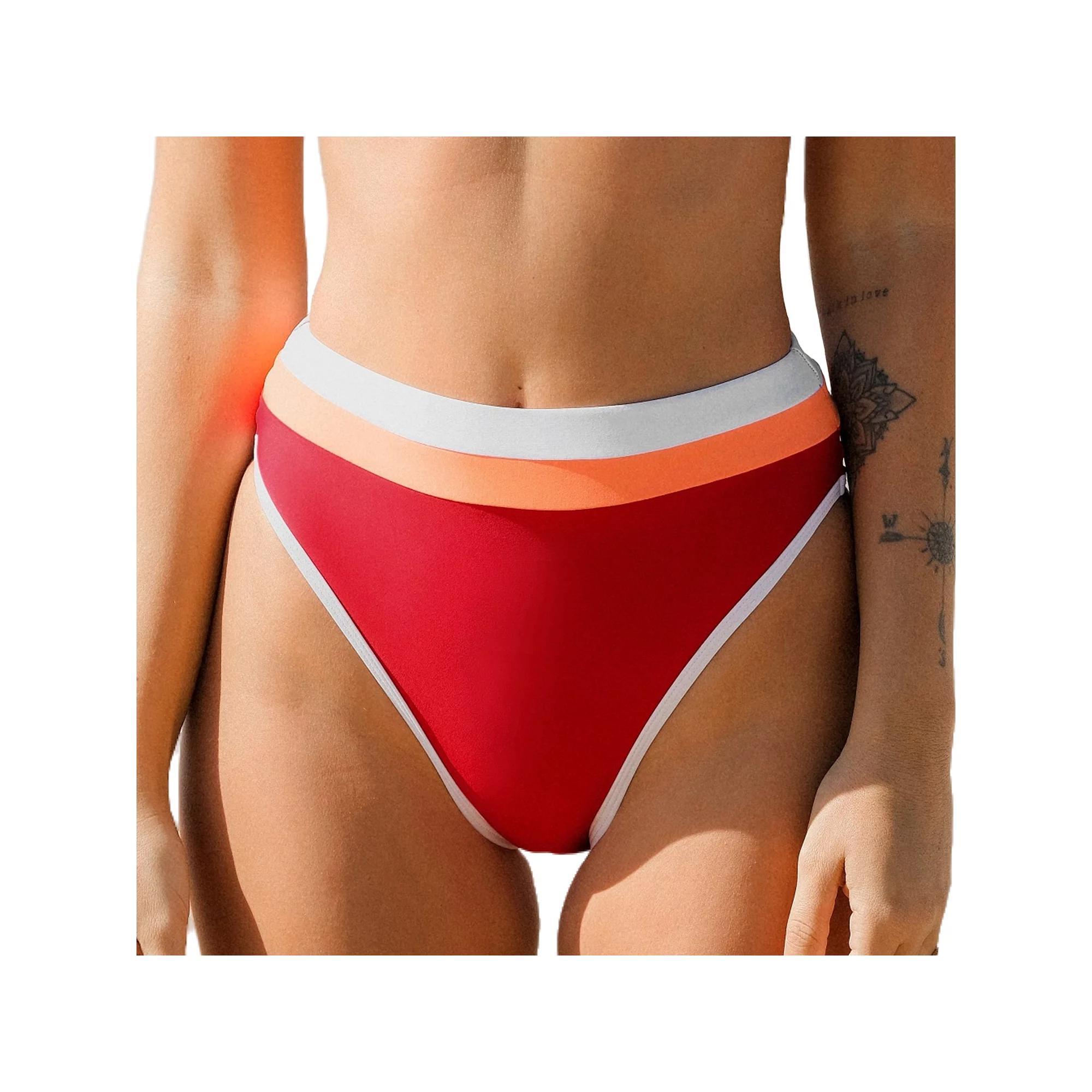 Women's Cupshe Striped Cheeky High Waisted Bikini Bottoms, Size: Medium, Red Product Image
