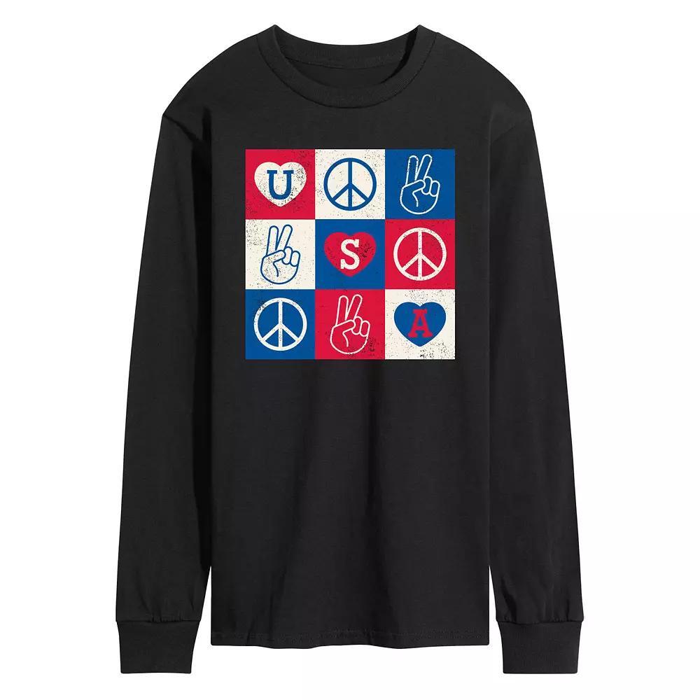 Men's USA Peace Grid Long Sleeve Graphic Tee.,  Product Image