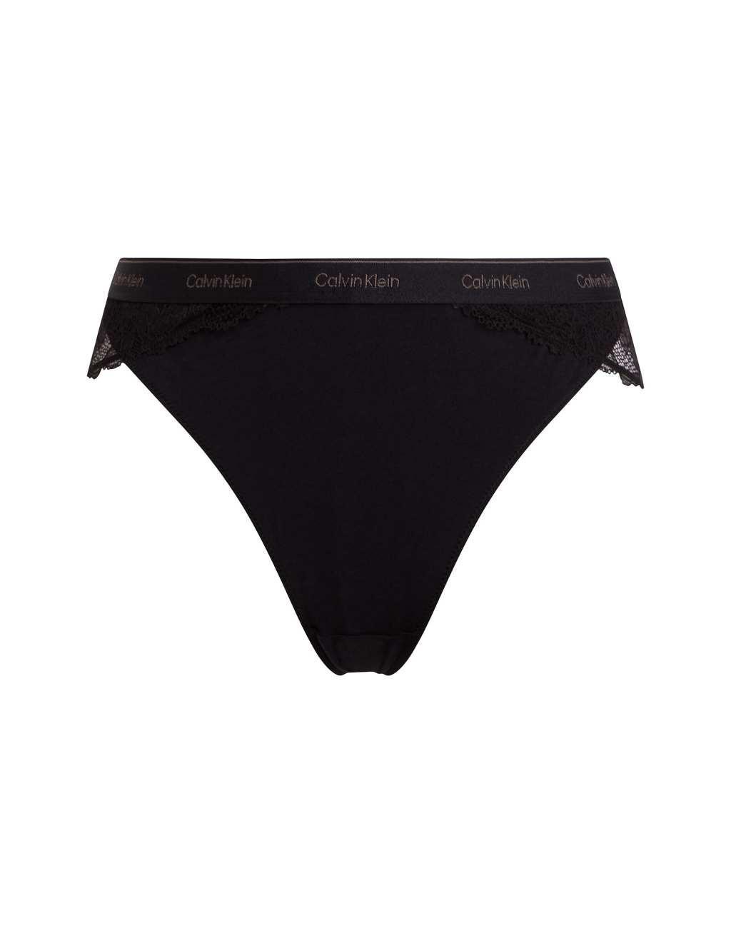 Calvin Klein Modern Lace logo waistband tanga thong in black Product Image