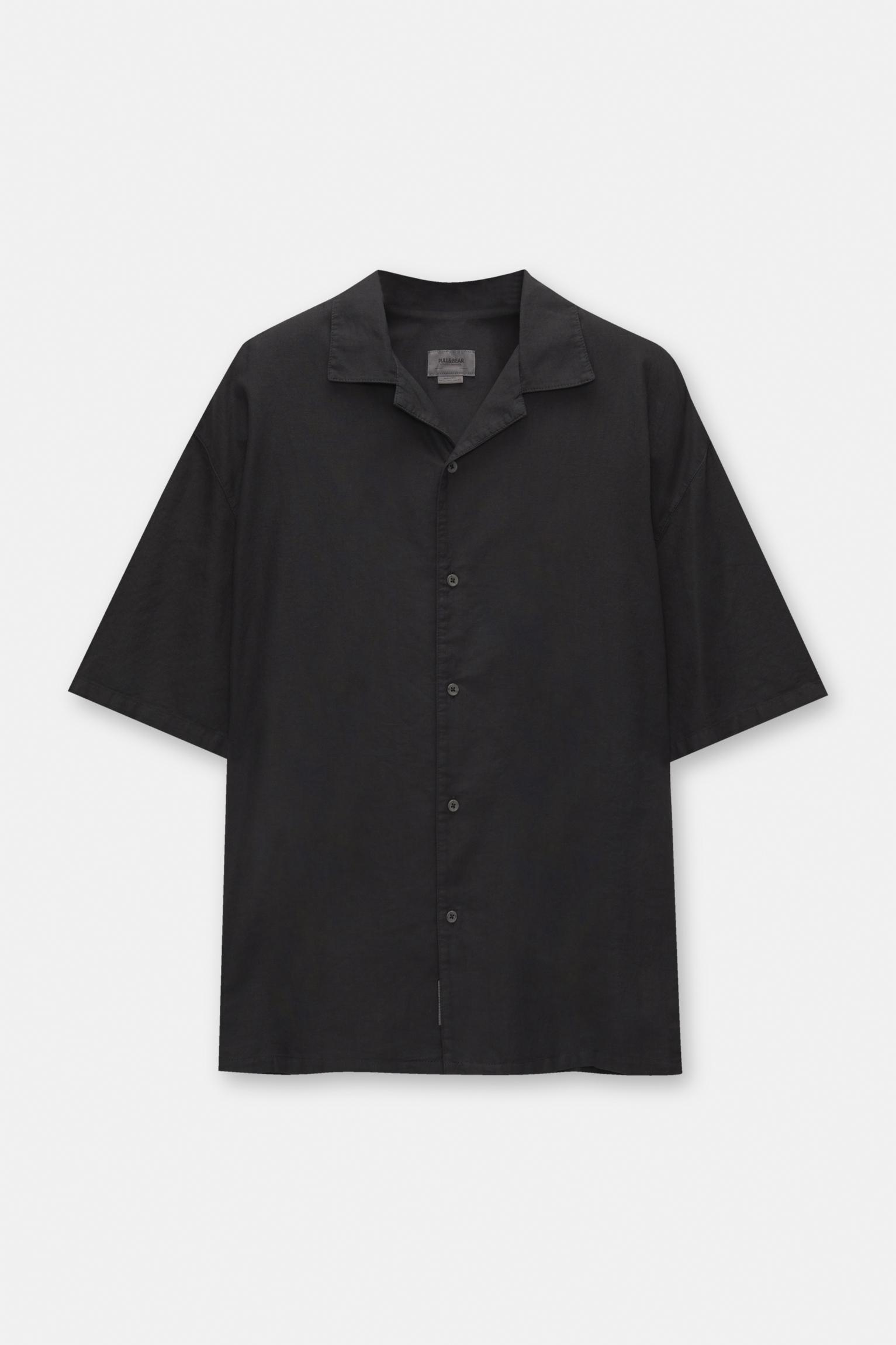 Basic short sleeve linen blend shirt Product Image
