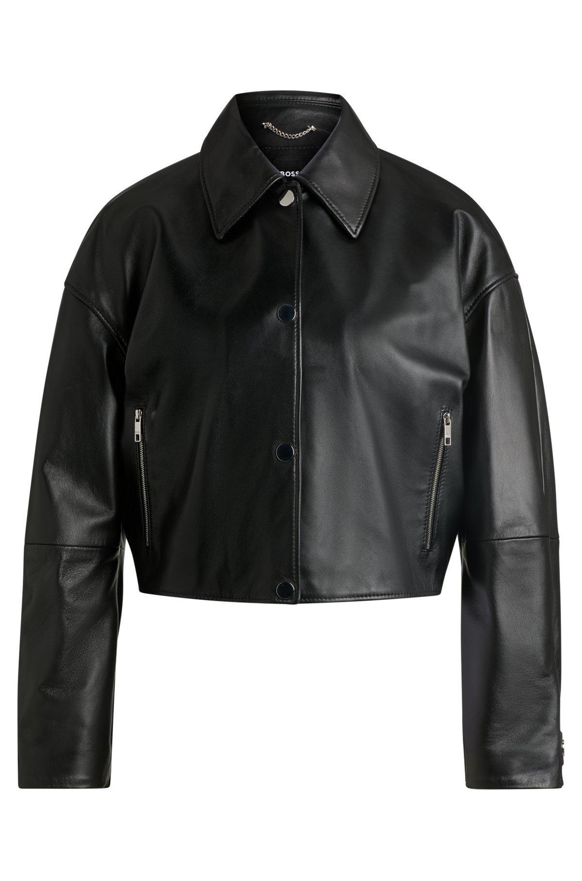 Leather jacket with covered press studs Product Image