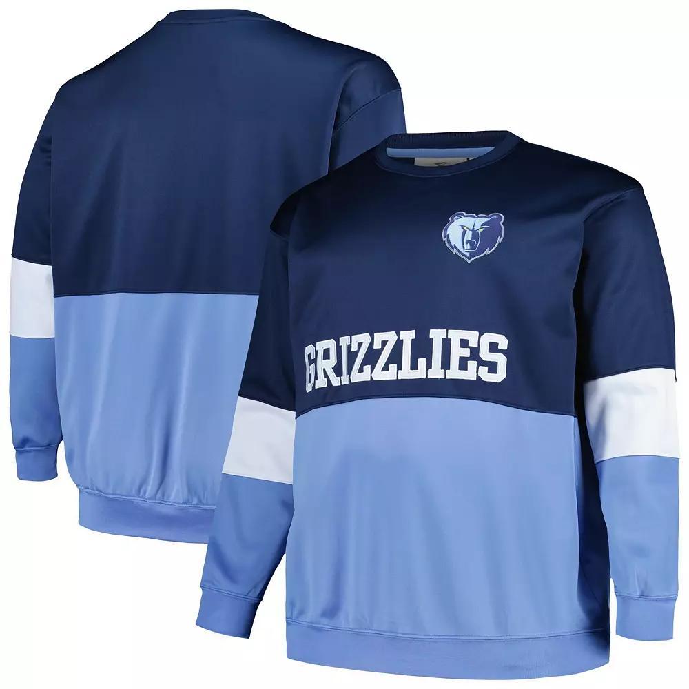 Men's Fanatics Branded Navy/Light Blue Memphis Grizzlies Big & Tall Split Pullover Sweatshirt,  Product Image