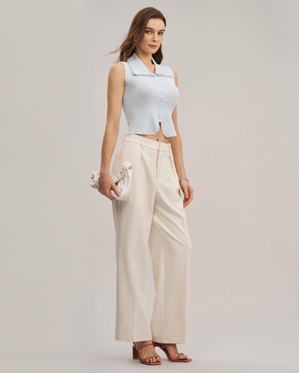 Blue Knit Cropped Tank Top Product Image