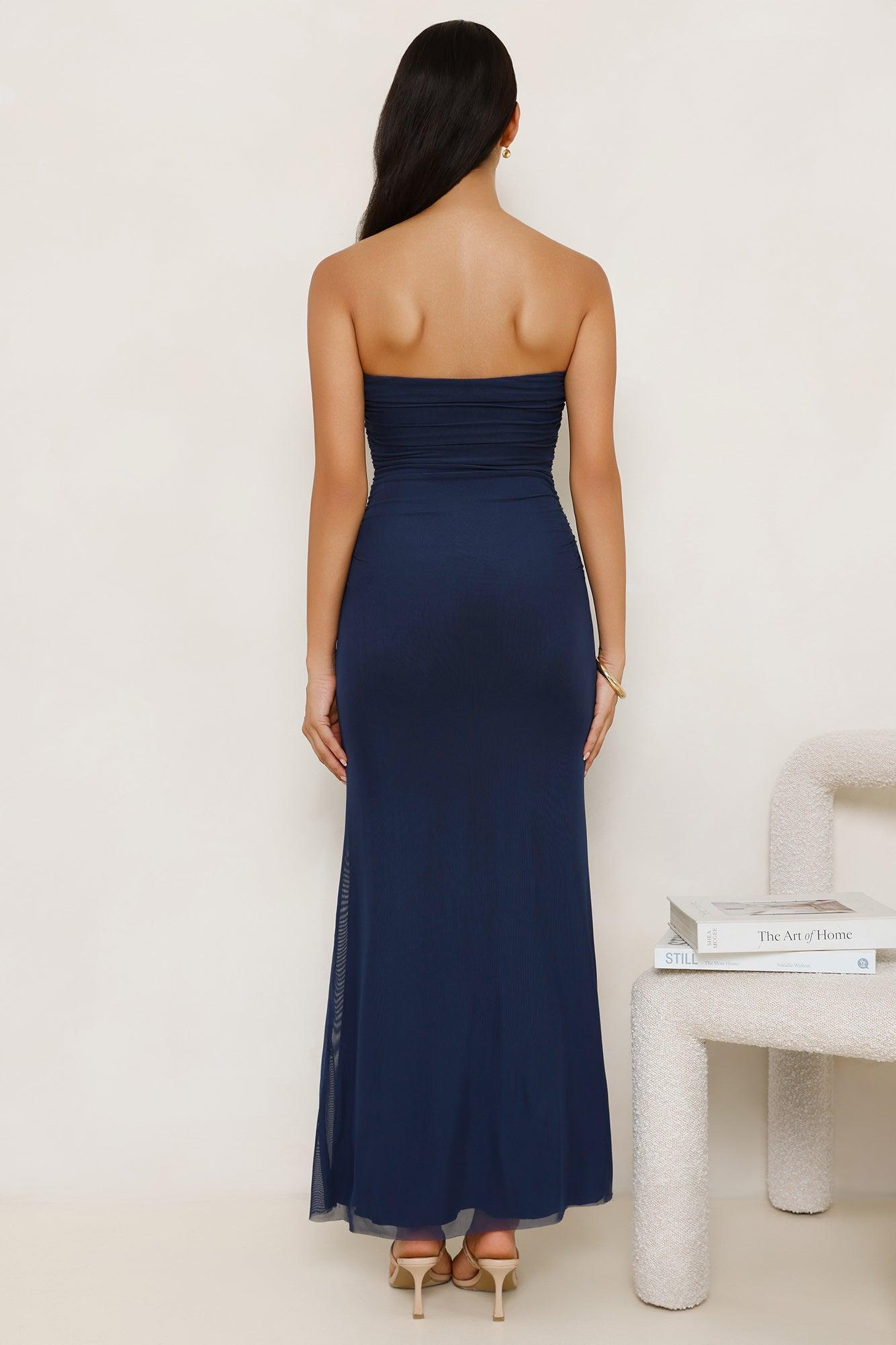 Noir Seduction Strapless Mesh Maxi Dress Navy Product Image