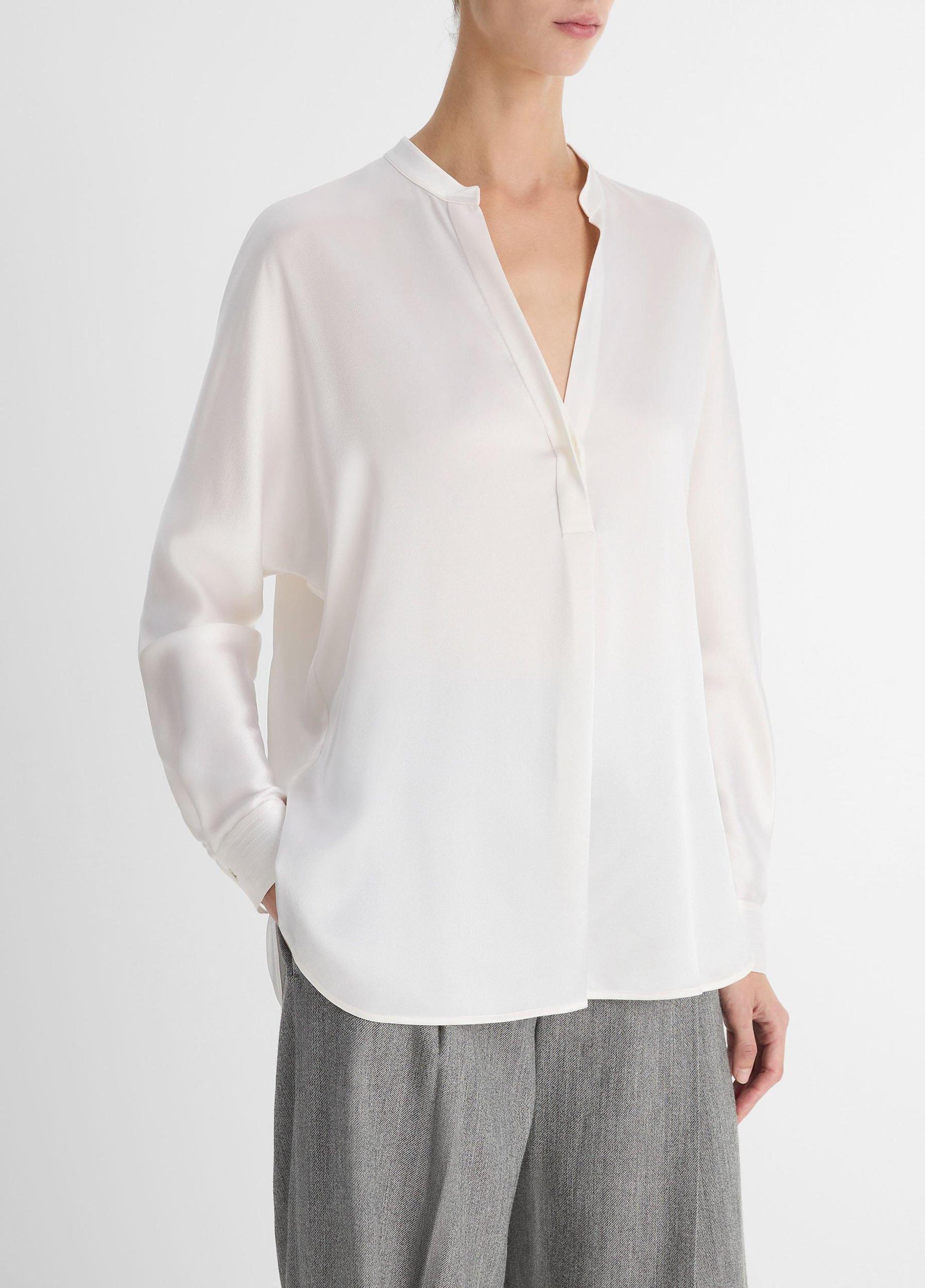 Silk Satin Band-Collar Blouse Product Image