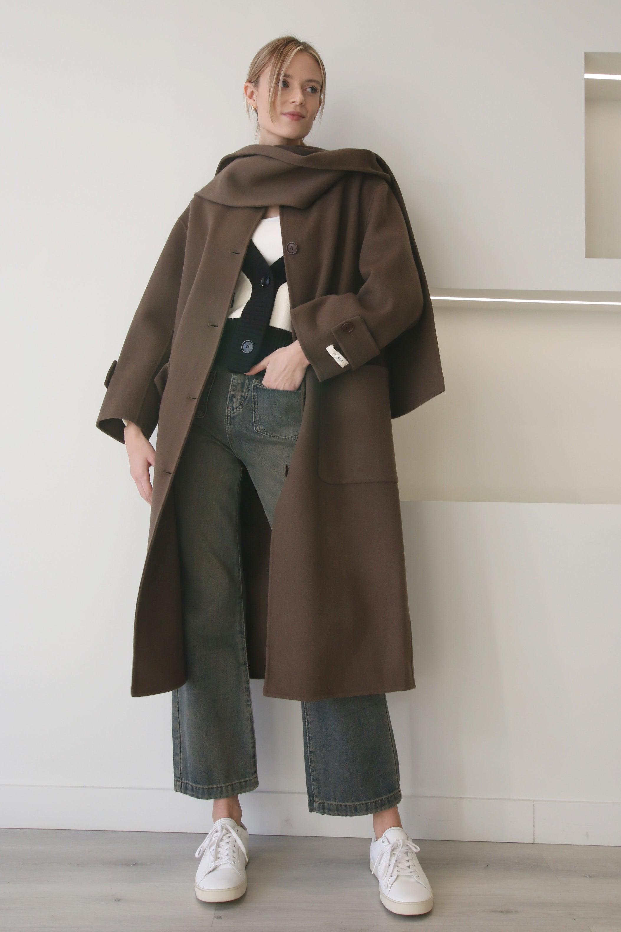 Brown Wool Coat With Scarf Hat Product Image