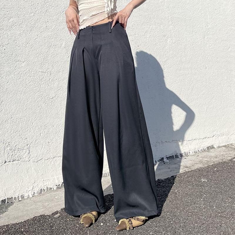 Low Waist Plain Loose-Fit Wide-Leg Dress Pants Product Image