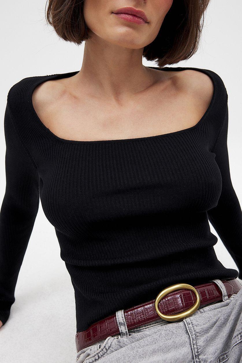 Ribbed Knitted Square Neck Top Product Image