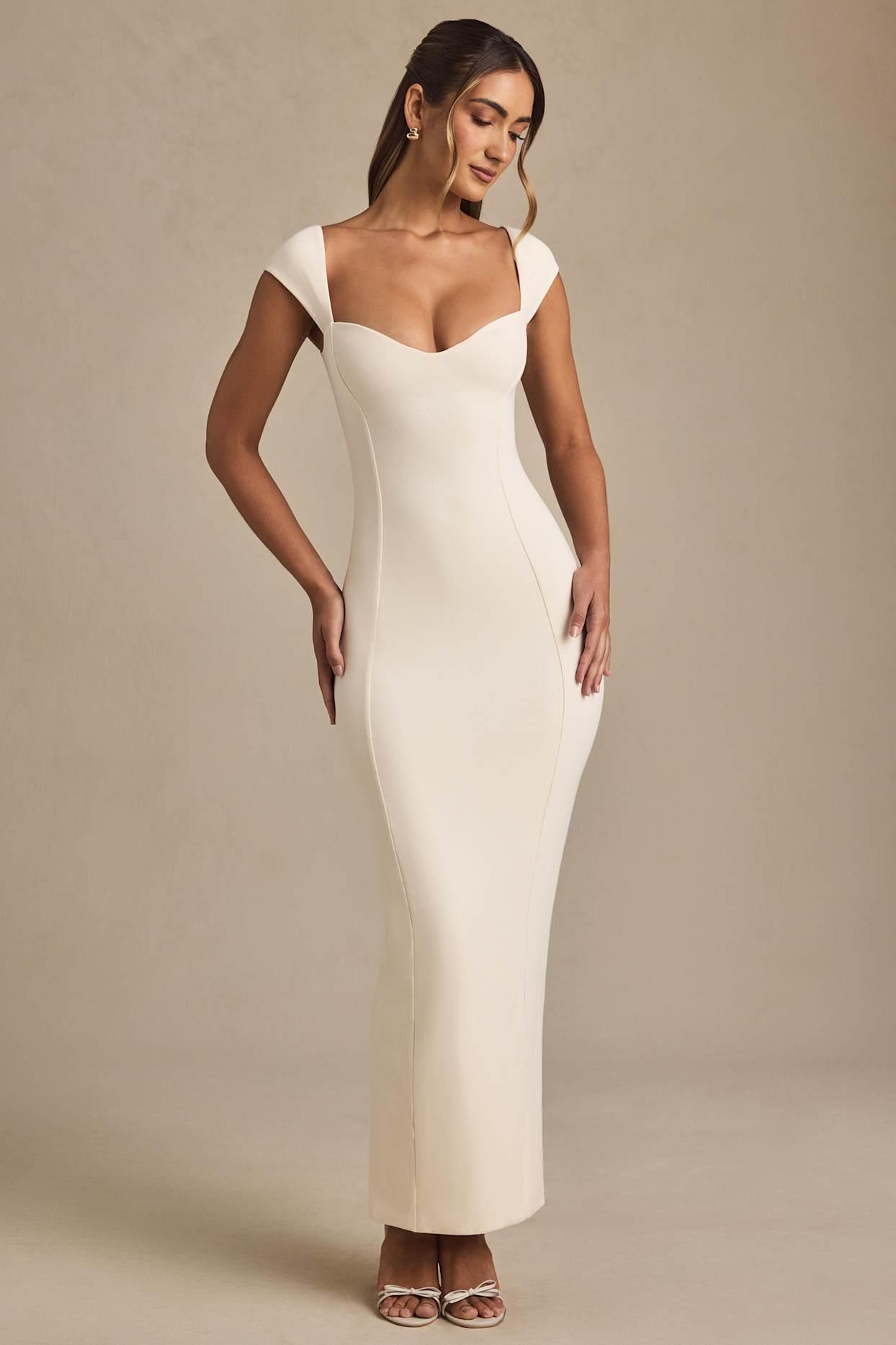 Modal Sweetheart-Neck Cap-Sleeve Midaxi Dress in Ivory Product Image