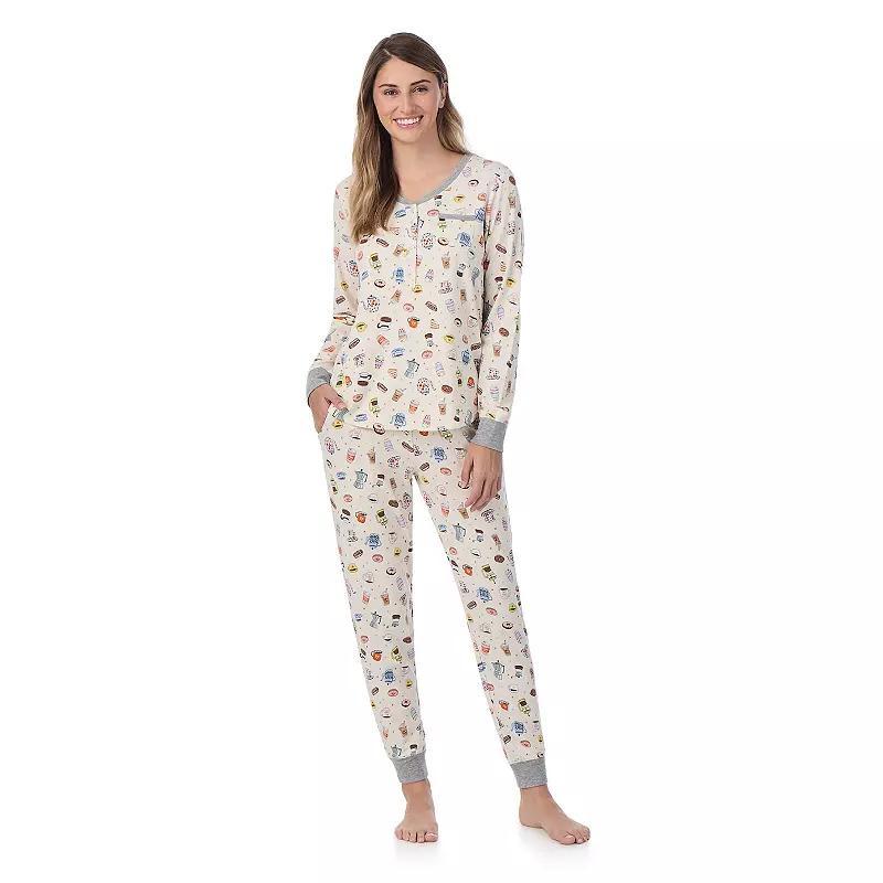 Womens Cuddl Duds Cozy Long Sleeve Henley Pajama Top and Pajama Pants Set Green Dogs Product Image