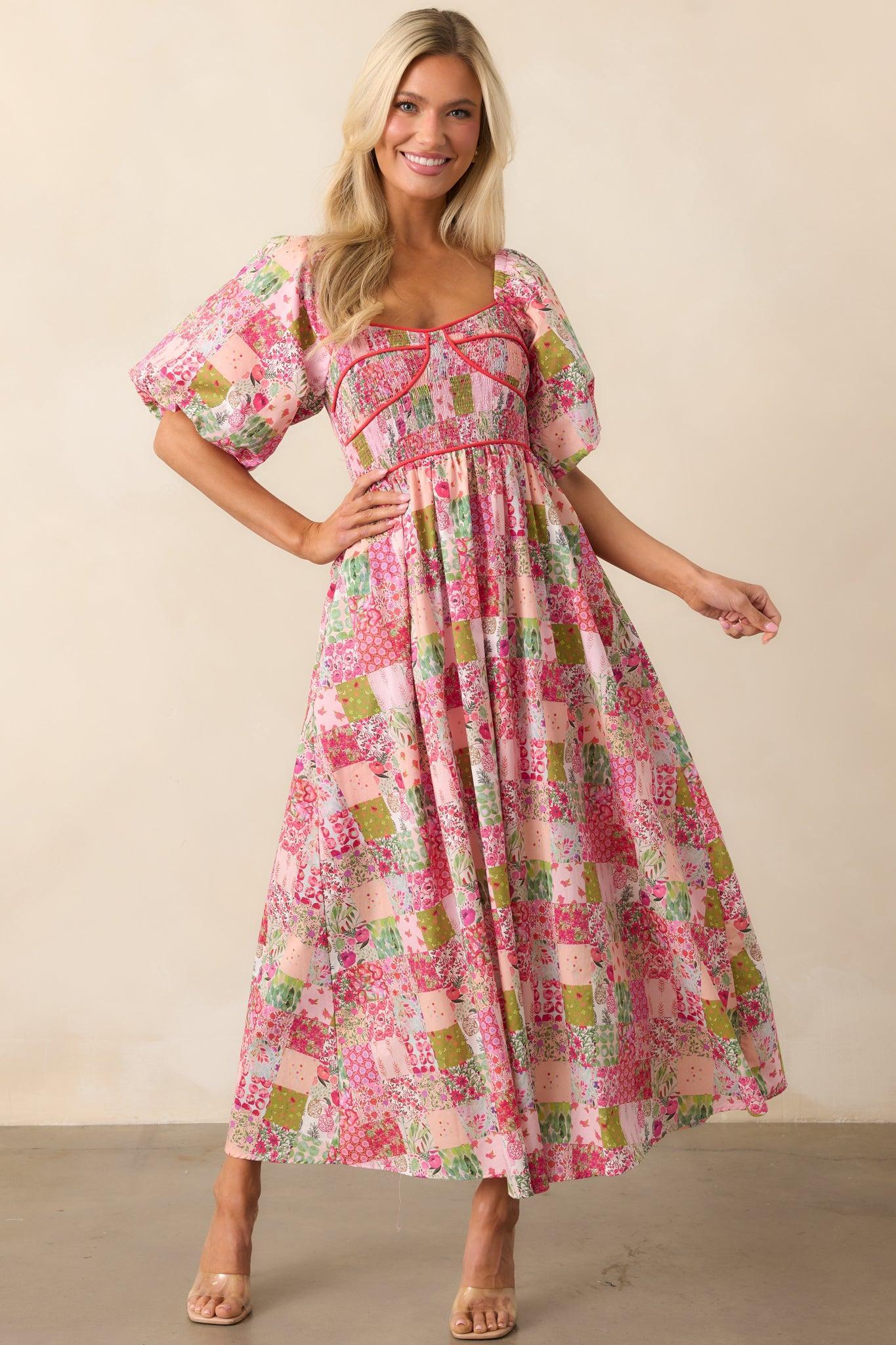 In My Free Time Pink Cotton Patchwork Maxi Dress Product Image