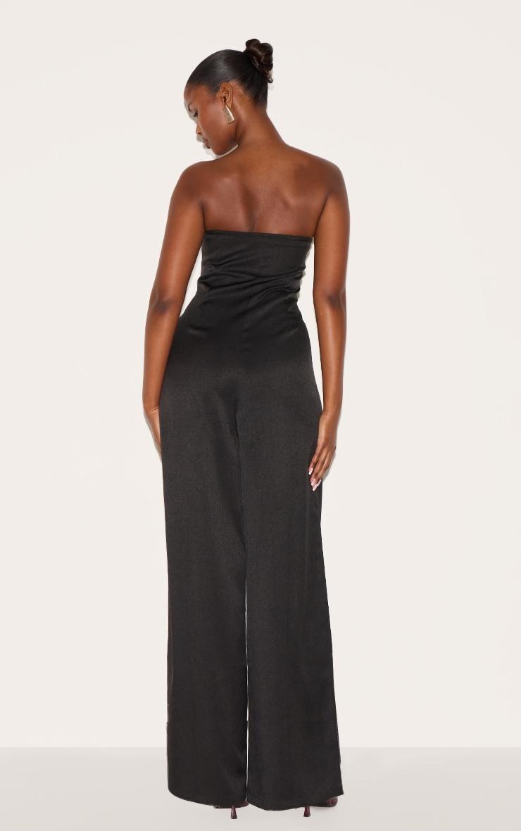 Black Tailored Woven Button Up Wide Leg Bandeau Jumpsuit Product Image