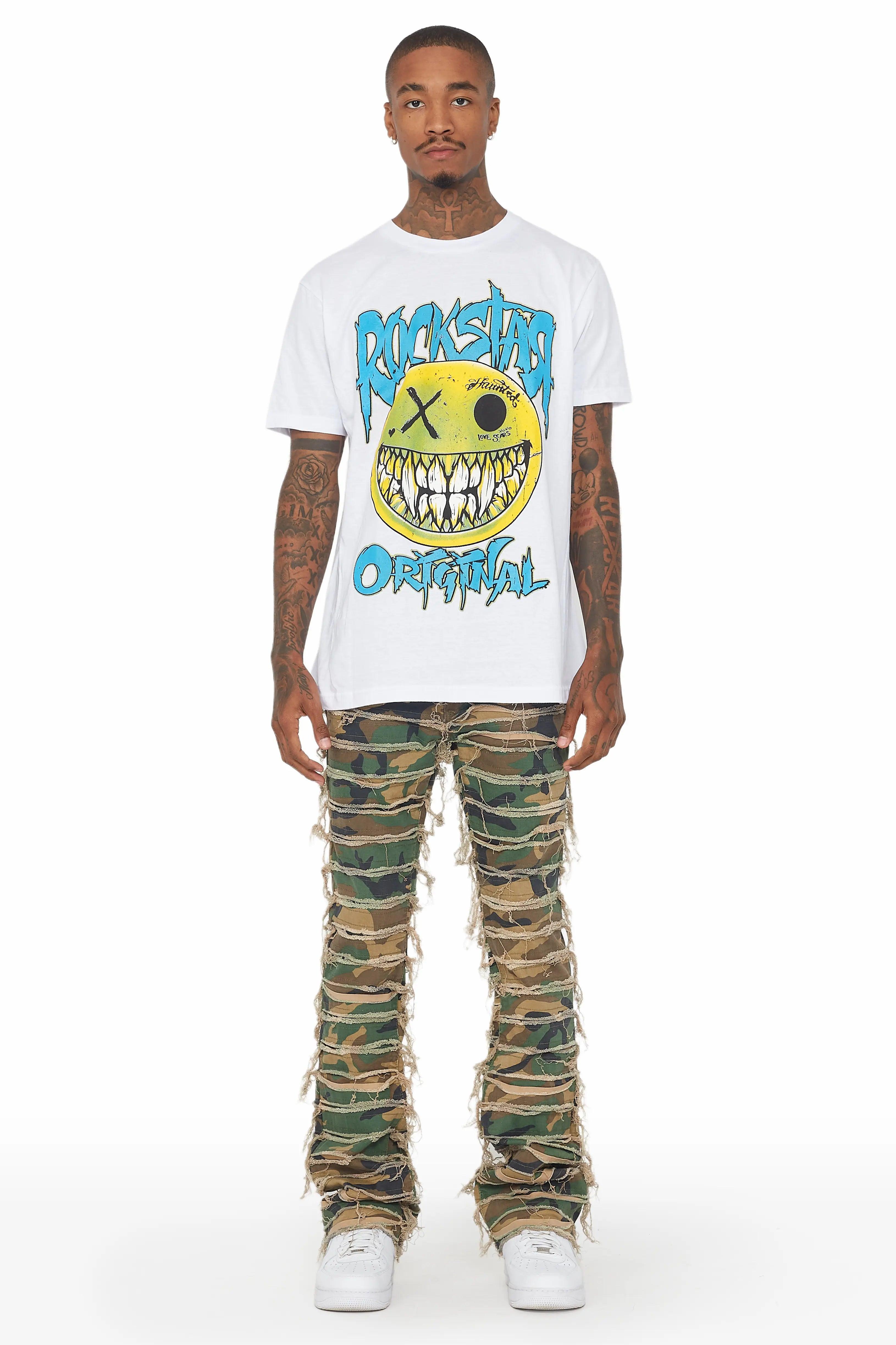 Cassius Faded Camo Stacked Flare Jean Male Product Image