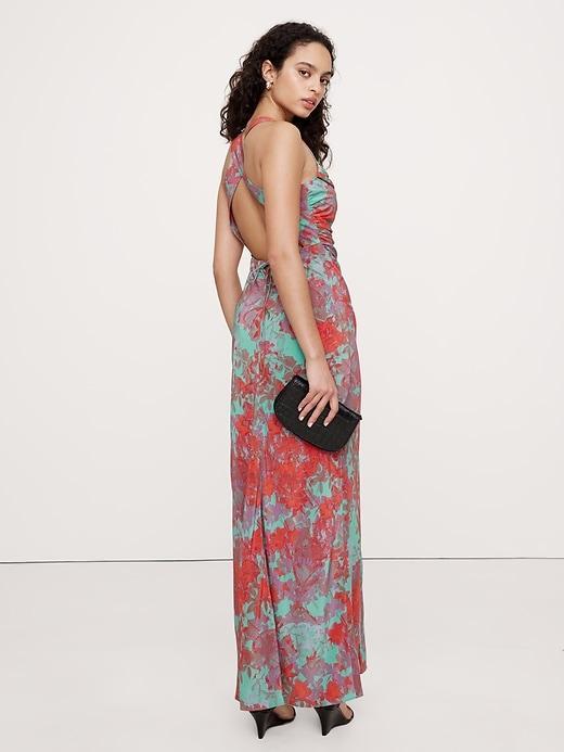 Matte Silk Cowl-Neck Backless Maxi Dress Product Image