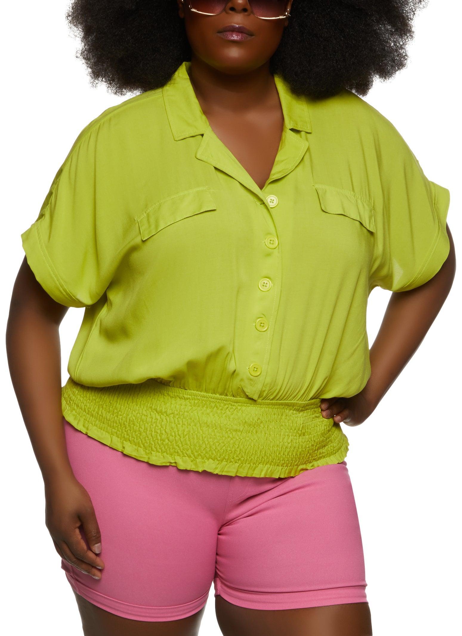 Womens Plus Size Smocked Button Front Blouse Product Image