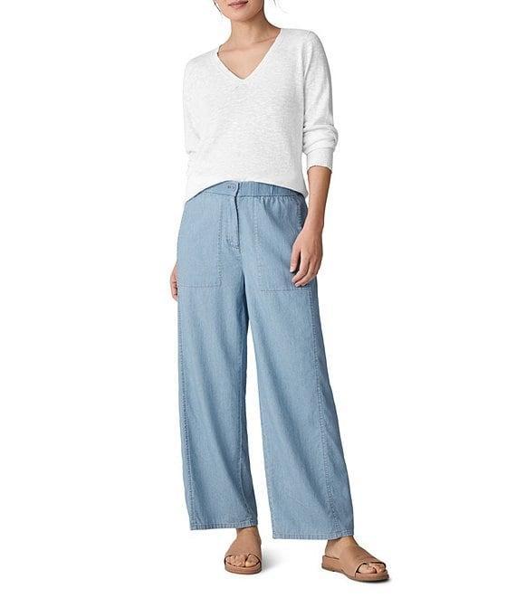 Eileen Fisher Organic Cotton Mid Rise Twill Wide Leg Pants Product Image