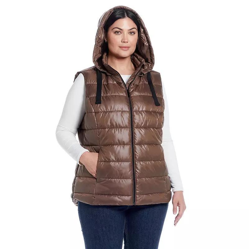 Plus Size Weathercast Hooded Puffer Vest, Women's, Size: 2XL, Black Product Image