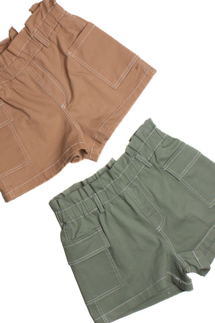 Taupe Paperbag Waist Cargo Shorts Product Image