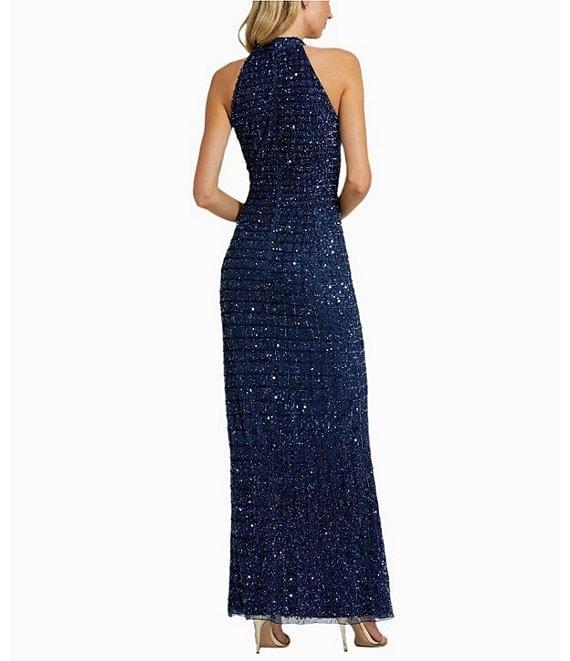 Mac Duggal Keyhole Neck Beaded Mesh Column Gown Product Image