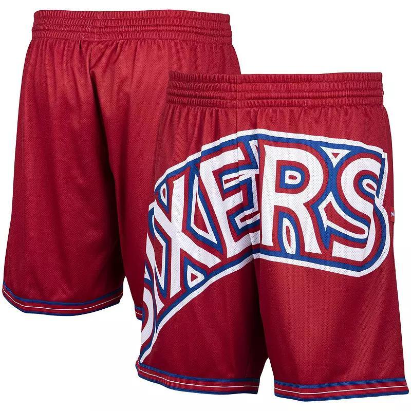 Men's Mitchell & Ness Red Philadelphia 76ers Hardwood Classics Big Face 2.0 Shorts,  Product Image